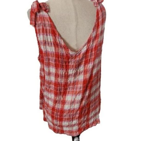 Jane +Delancey Gauze Plaid Boho V-Neck Tie-Shoulder Swing Sleeveless Top (NWT) - Picture 4 of 6